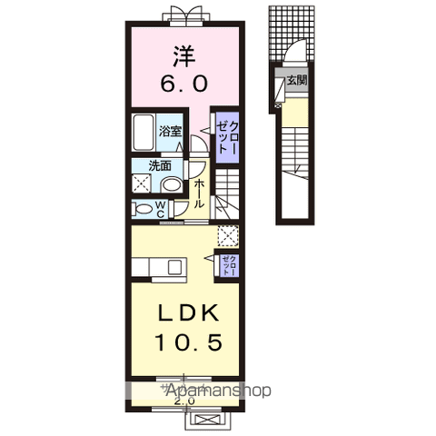ルーチェ・デル・ソレⅠ(1LDK/2階)の間取り写真