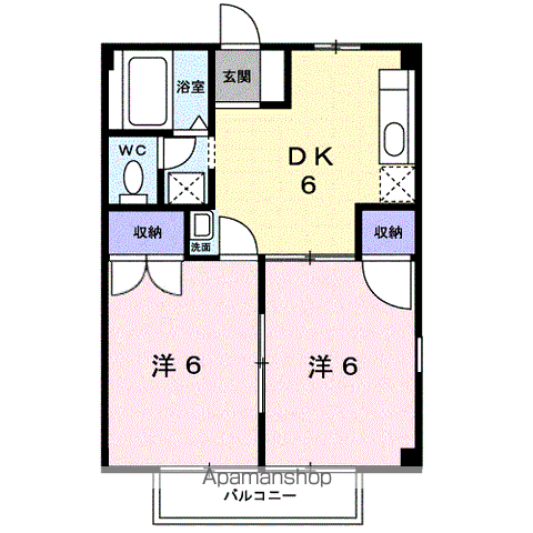 ニューシティハピネスB(2DK/2階)の間取り写真