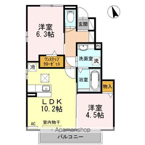 メゾン・ド・ボヌールB棟(2LDK/1階)の間取り写真