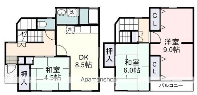 東海道本線 静岡駅 バス乗車時間：13分 籠上バス停で下車 徒歩7分 2階建 築32年(3DK)の間取り写真