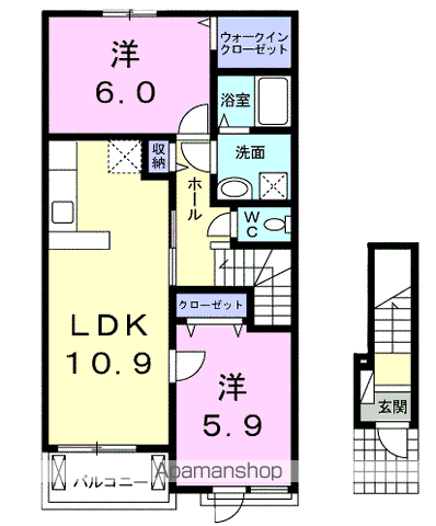 気仙沼線 柳津駅(宮城) バス乗車時間：29分 塚崎バス停で下車 徒歩5分 2階建 築10年(2LDK/2階)の間取り写真