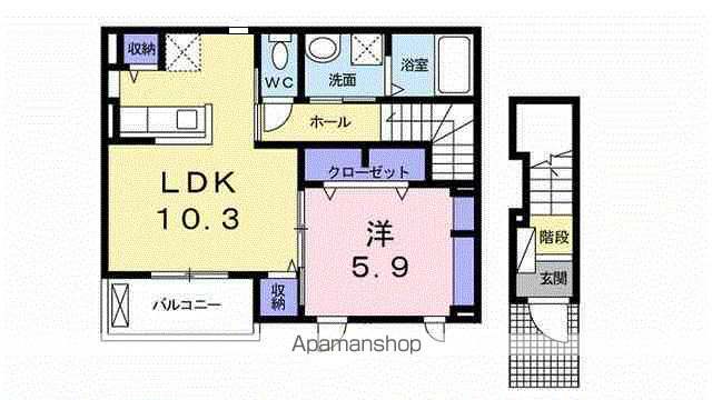 ハピネス 縁 Ⅰ(1LDK/2階)の間取り写真