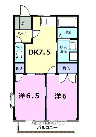 プレスティージ迎山Ⅰ(2DK/1階)の間取り写真