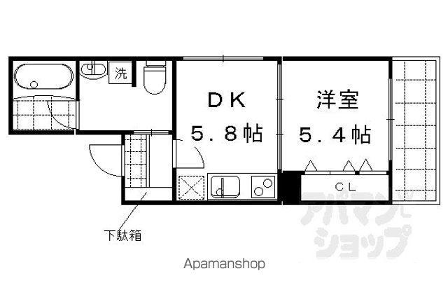 ブランネージュ二条城北(1DK/1階)の間取り写真