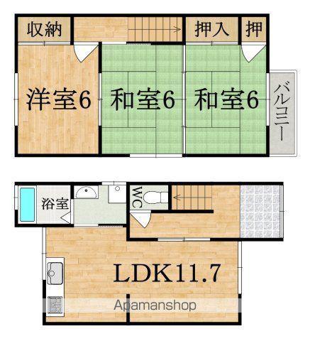 桜井線 京終駅 徒歩15分 2階建 築40年(3LDK)の間取り写真