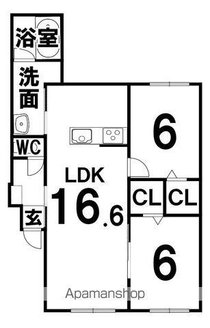 グラシアス緑ヶ丘(2LDK/1階)の間取り写真