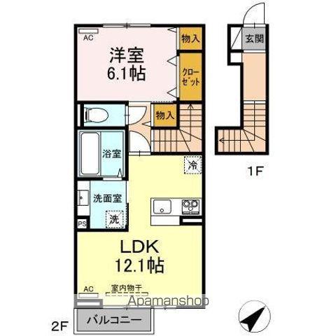 ユニヴェールⅡ D棟(1LDK/2階)の間取り写真