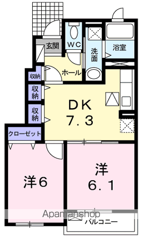 プレミール ヴィラ B(2DK/1階)の間取り写真