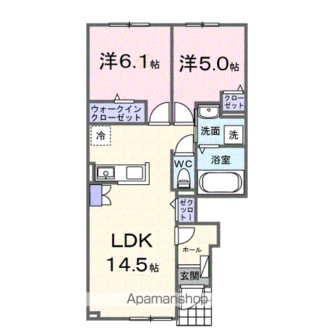 ソレイユ グラス B(2LDK/1階)の間取り写真