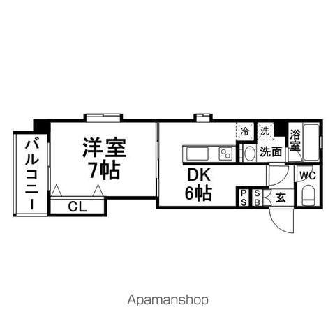 コスミオン箱崎(1DK/2階)の間取り写真
