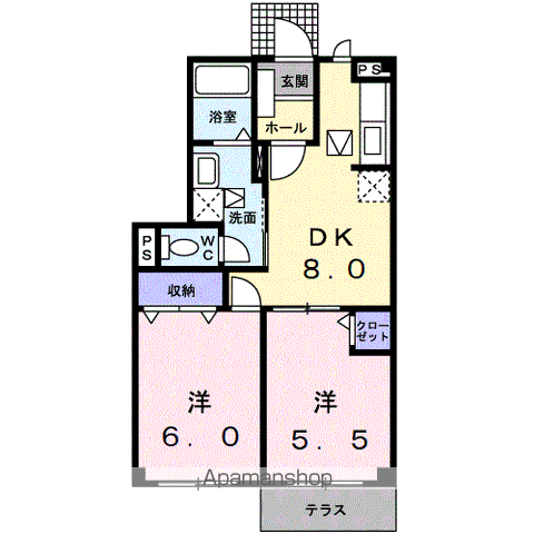 サンバティーク湊B(2DK/1階)の間取り写真