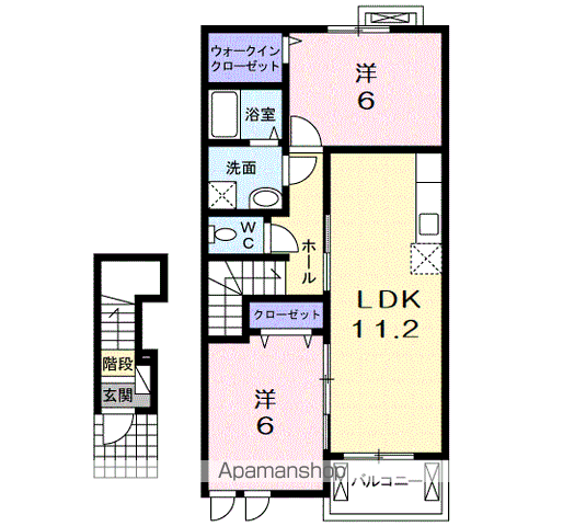 サウス ウェルズ1(2LDK/2階)の間取り写真
