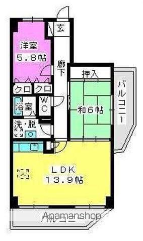 ノーブル伊都(2LDK/6階)の間取り写真