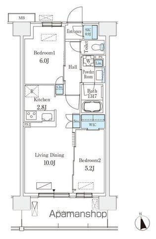 スカイグランデ津田沼(2LDK/2階)の間取り写真
