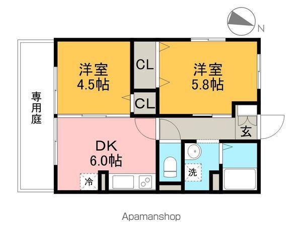 ラ・ペジブル(2DK/1階)の間取り写真