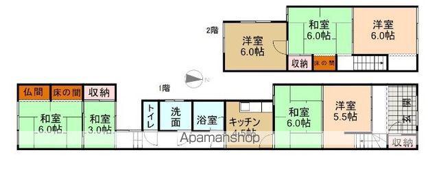 万葉線 片原町駅(富山) 徒歩19分 2階建 築56年(7DK)の間取り写真