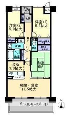 ファミール錦町(3LDK/15階)の間取り写真