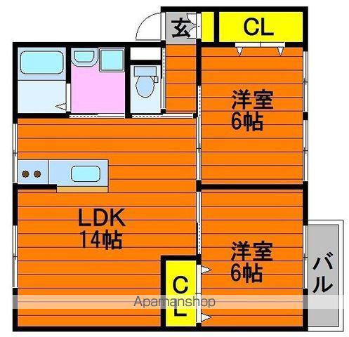 エルディムヘルシーⅡ(2LDK/2階)の間取り写真