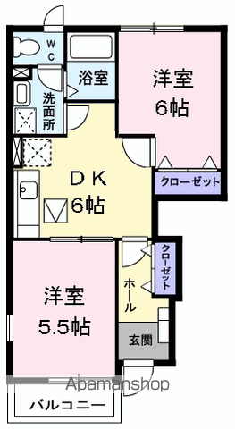 ヴィーヴル ローマⅡ(2DK/1階)の間取り写真