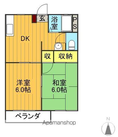 フローラルビラB棟(2DK/2階)の間取り写真