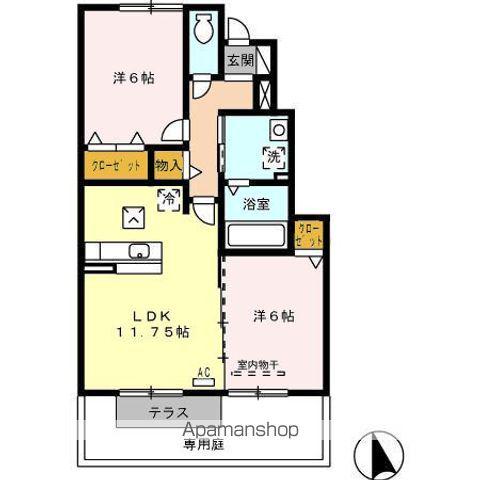 カーサ城北B棟(2LDK/1階)の間取り写真