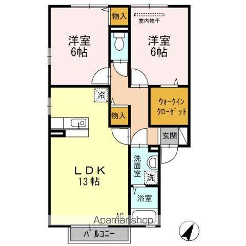 サニープレイス福山I E棟(2LDK/2階)の間取り写真