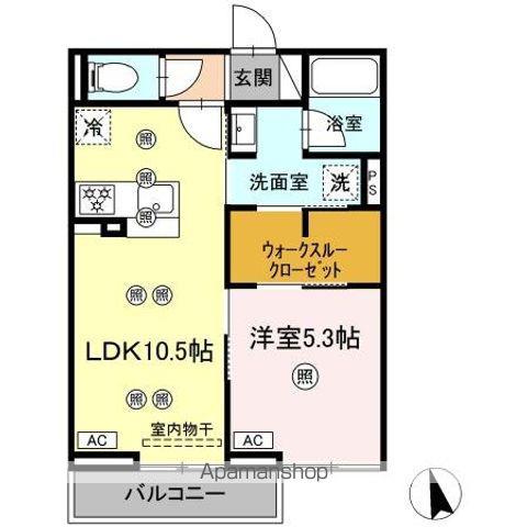 ディアライズ河内(1LDK/2階)の間取り写真