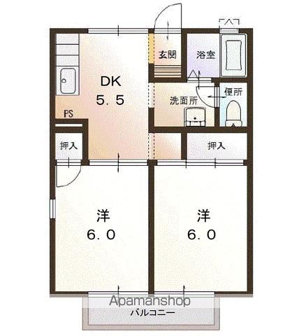 イゾラ ドゥエ(2DK/1階)の間取り写真