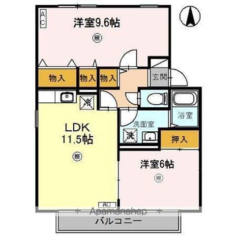 ロイヤルファミールⅡC(2LDK/2階)の間取り写真