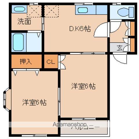 シャンテK(2DK/2階)の間取り写真