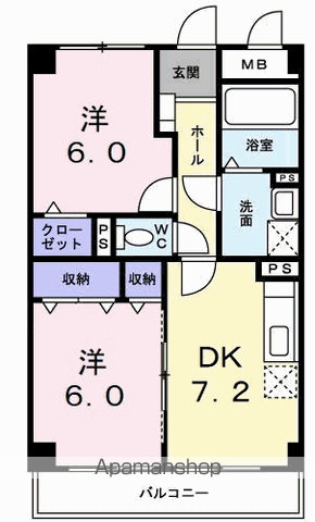 グランデール一本松(2DK/2階)の間取り写真