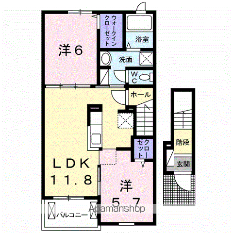 ウエスト・フィールド Ⅵ(2LDK/2階)の間取り写真