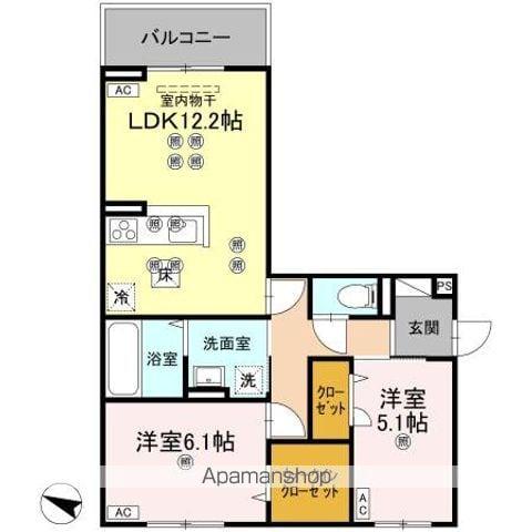 フィオーレガーデン北田宮 A(2LDK/1階)の間取り写真