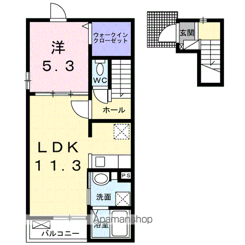 ロジュマン A(1LDK/2階)の間取り写真