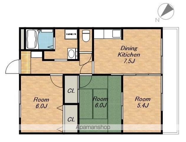 ヴィラバーデンバーデン(3DK/4階)の間取り写真