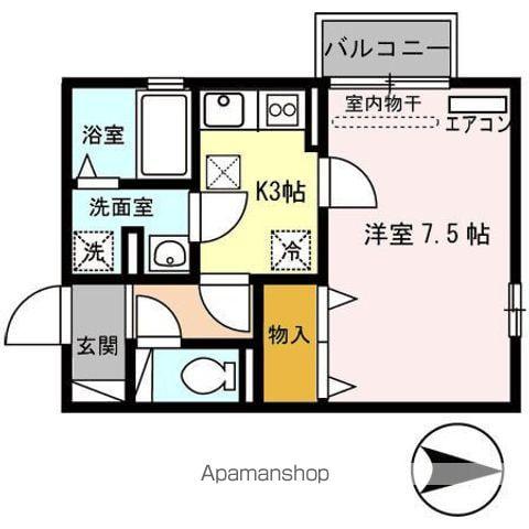 リヤフィールドB棟(1K/1階)の間取り写真