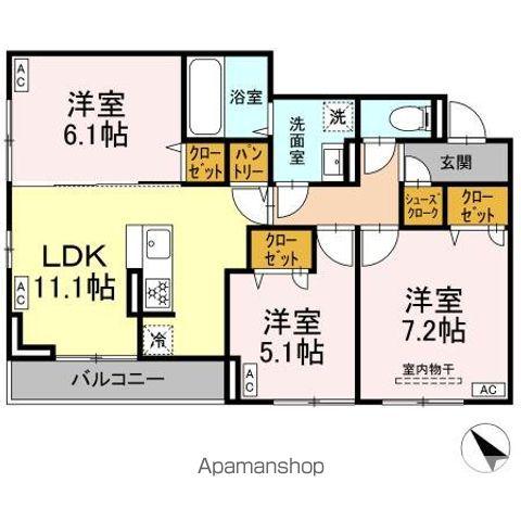 D-ROOM都賀2丁目IIーA棟(3LDK/2階)の間取り写真