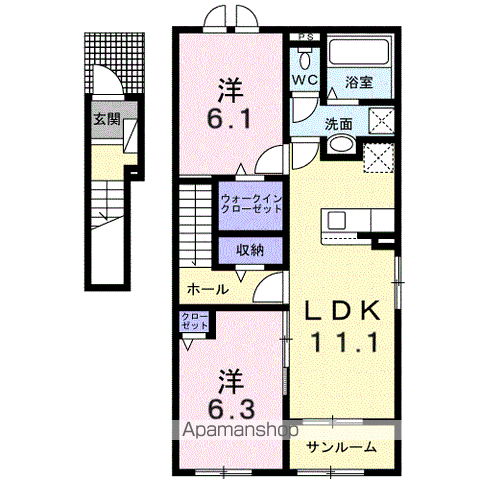 カメリアⅡ(2LDK/2階)の間取り写真
