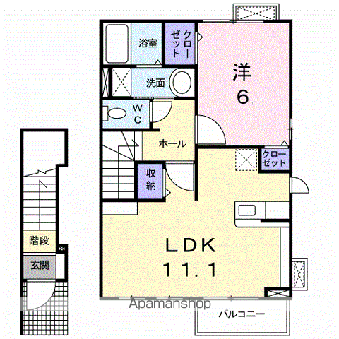 ブルックハイツⅦ(1LDK/2階)の間取り写真
