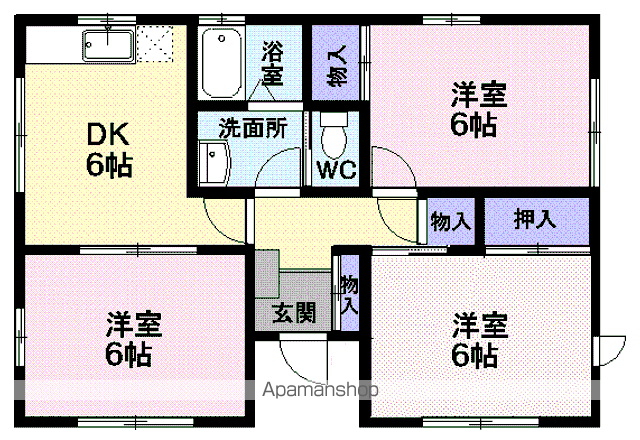 奥羽本線 天童駅 バス乗車時間：4分 天童市民病院バス停で下車 徒歩4分 1階建 築29年(3DK)の間取り写真