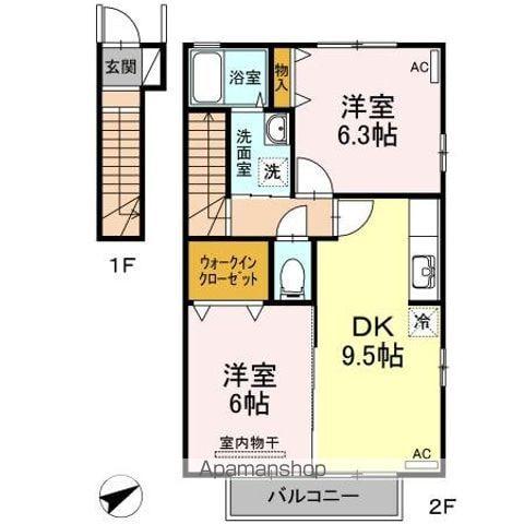 グランモア出作(2DK/2階)の間取り写真