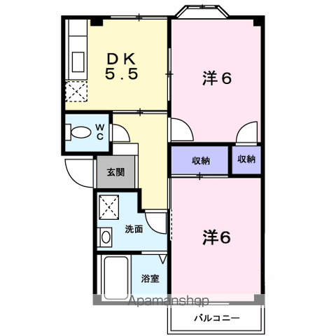 グリーンハイツB(2DK/2階)の間取り写真