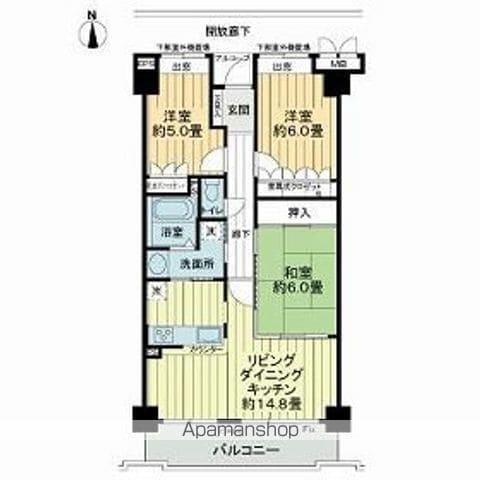 サーパス木之庄第二(3LDK/5階)の間取り写真