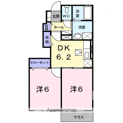 ウインターワルツB(2DK/1階)の間取り写真