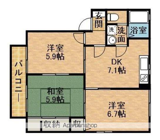 プレステージ中部ⅡC(3DK/2階)の間取り写真