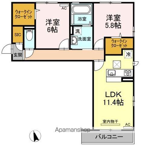 ジャスミンHYM II(2LDK/1階)の間取り写真