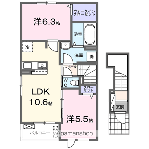 ガーデンハウス リーベ Ⅰ(2LDK/2階)の間取り写真
