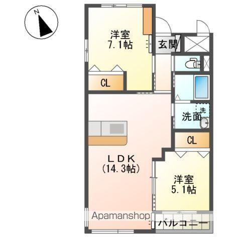 大分県別府市 3階建 築6年(2LDK/2階)の間取り写真