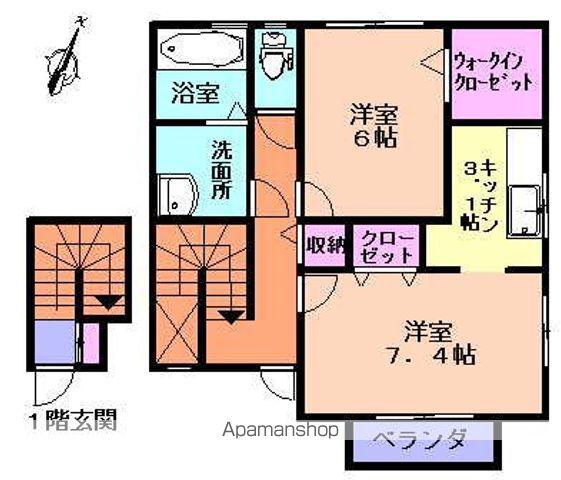 グランド・ルミエールB棟(2K/2階)の間取り写真