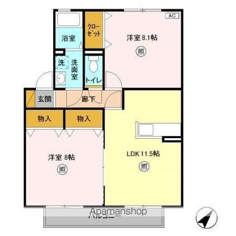 ローズガーデン・レジス ABCD(2LDK/2階)の間取り写真